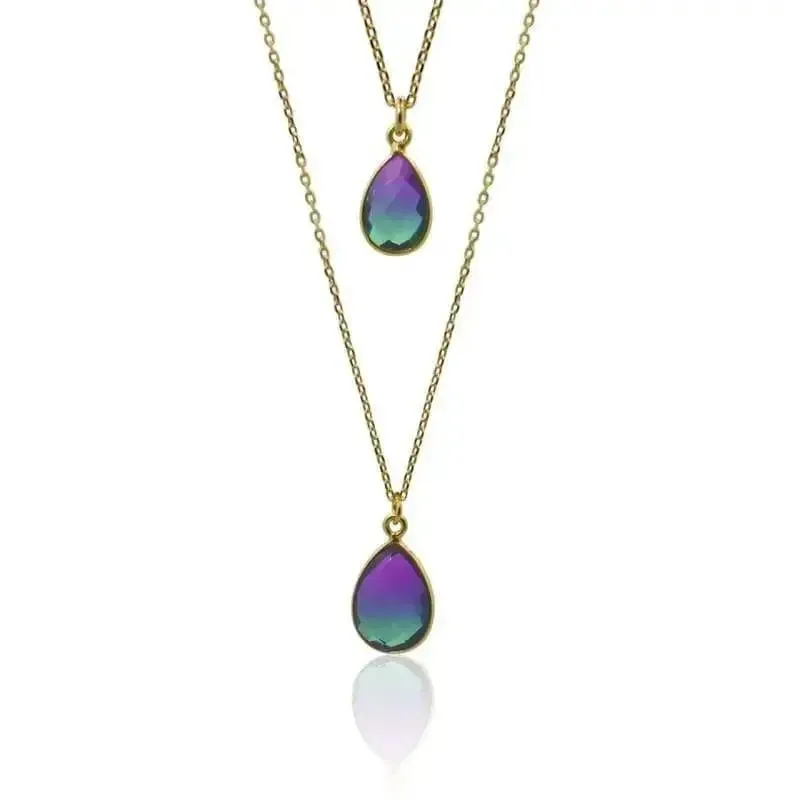 Peacock Aura MINI Drop Gold Pendant Necklace