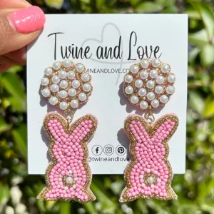 Pearly Easter Bunny Beaded Earrings