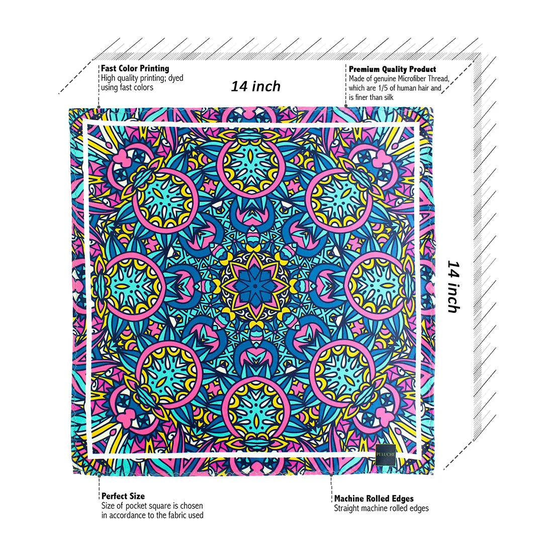 Peluche Ferocious Finesse Array Multicolor Pocket Square for Men (14X14 inches)