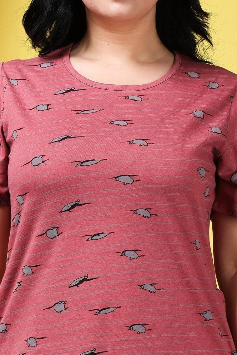 Penguin Printed Long T-shirt Dress