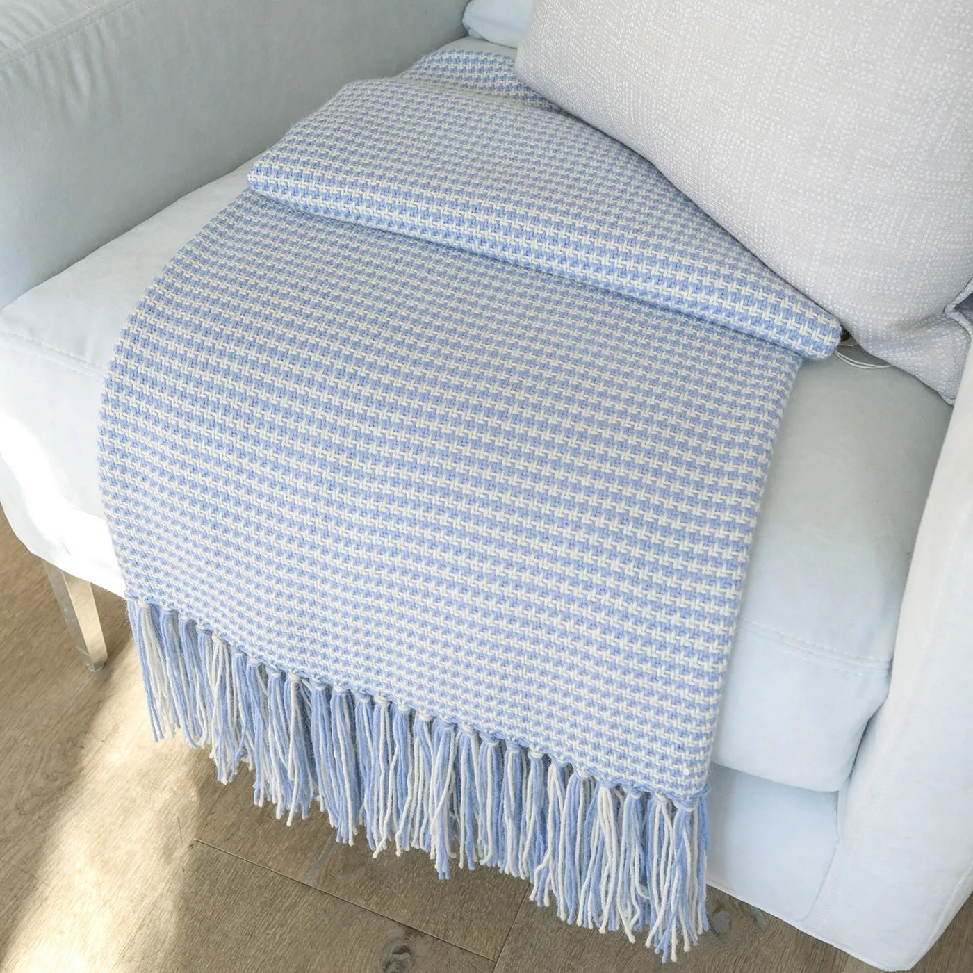 Periwinkle Blue Houndstooth Handwoven Alpaca Throw