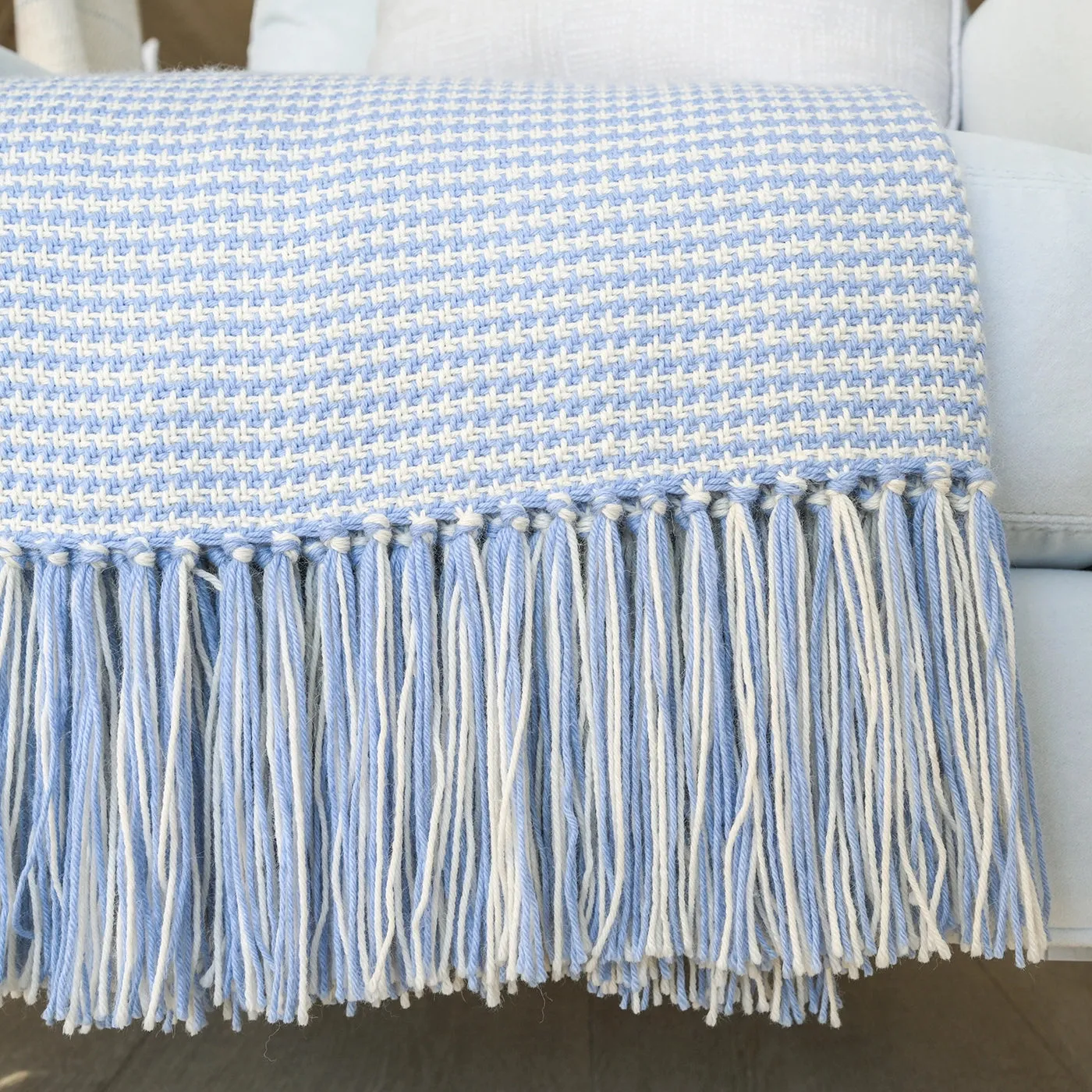 Periwinkle Blue Houndstooth Handwoven Alpaca Throw