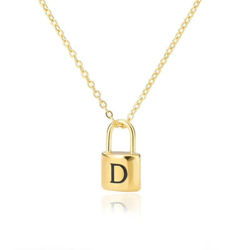 Personalized A-Z Initial Letter with Padlock Pendant Necklaces