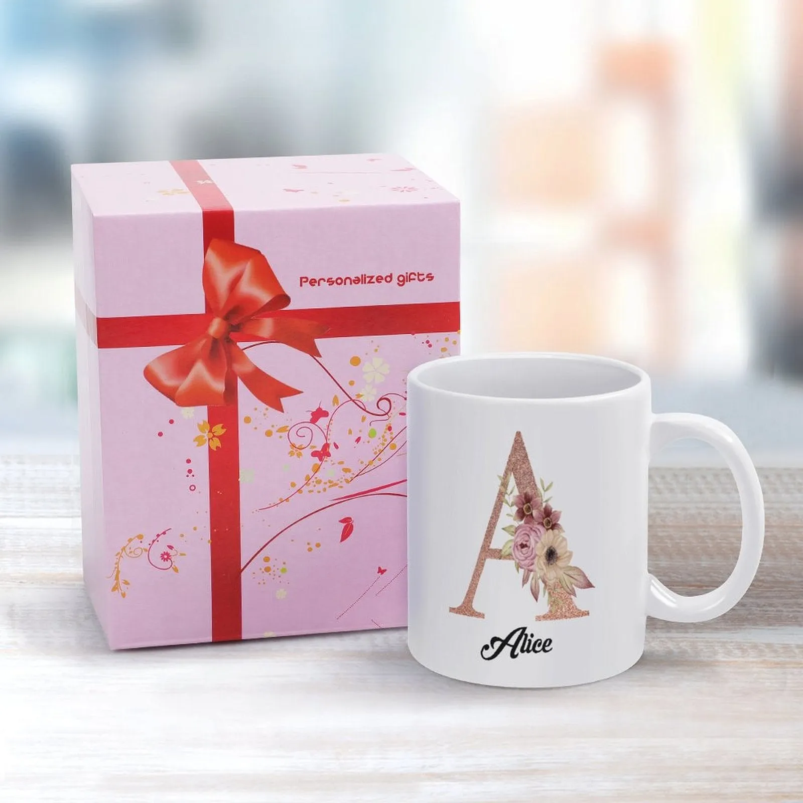 Personalized Name Mug with Capital Letter Flower 11oz Coffee Mug
