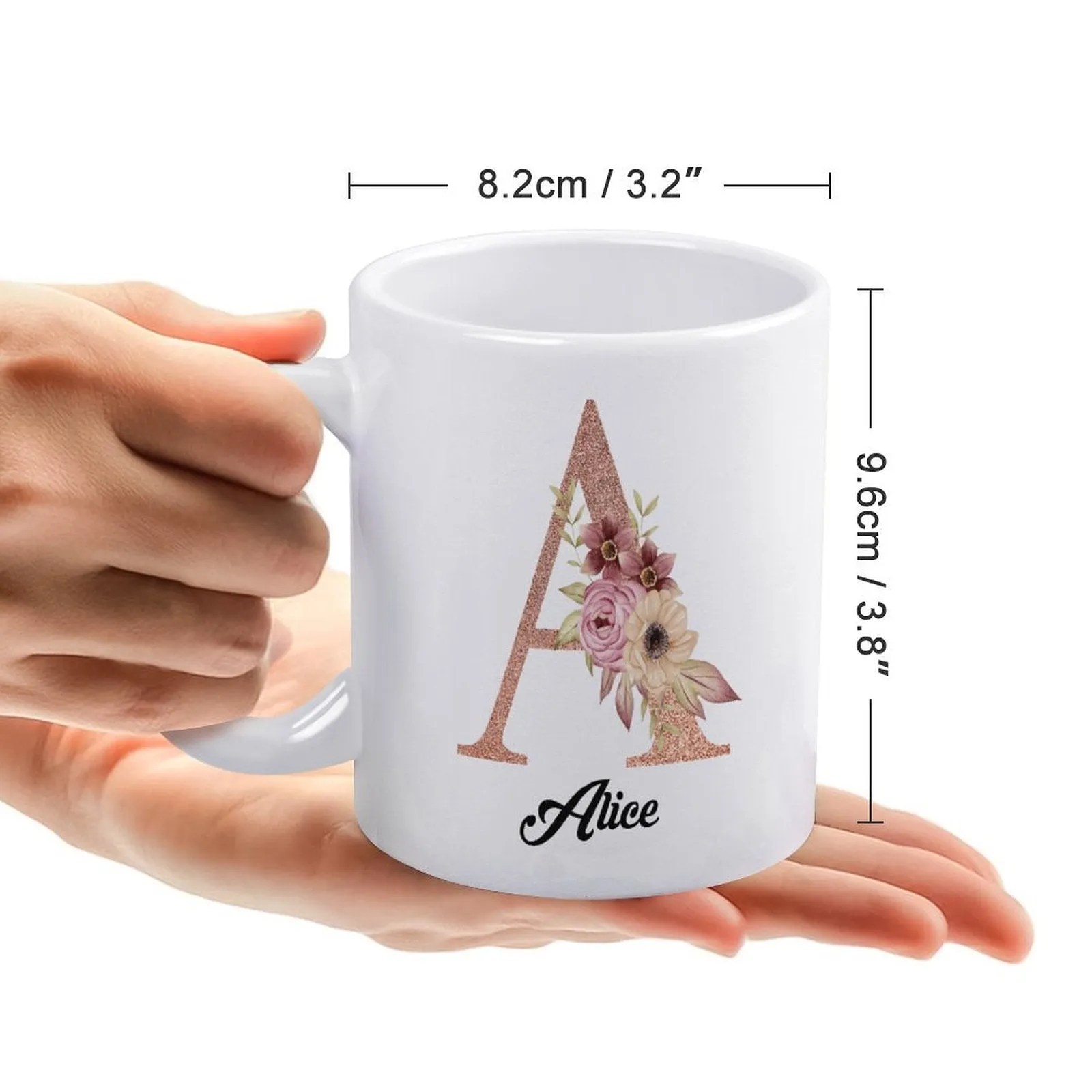 Personalized Name Mug with Capital Letter Flower 11oz Coffee Mug