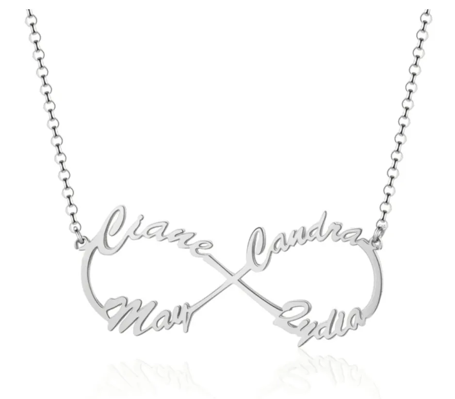 Personalized Sterling Silver Infinity Symbol 4 Custom Name Pendant Necklace, Gift for Family Members & Friends