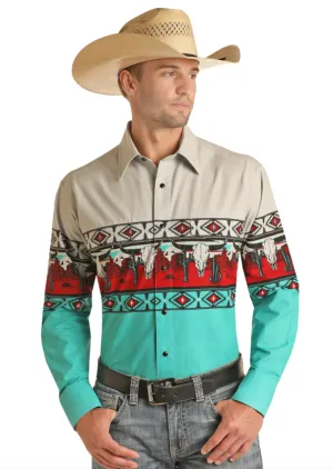 PHMSOSRZ5X - Panhandle Men's LS Snap Border Printed Shirt