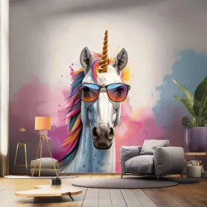 Photorealistic Graffiti Unicorn Wall Sticker - Colorful Unicorn with Sunglasses Decal