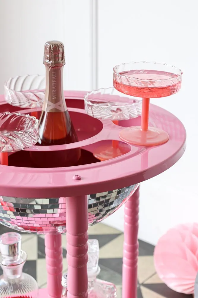 Pink & Silver Disco Ball Drinks Trolley Cart