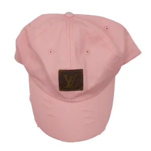 Pink Baseball Cap with Upcycled LV Monogram Patch