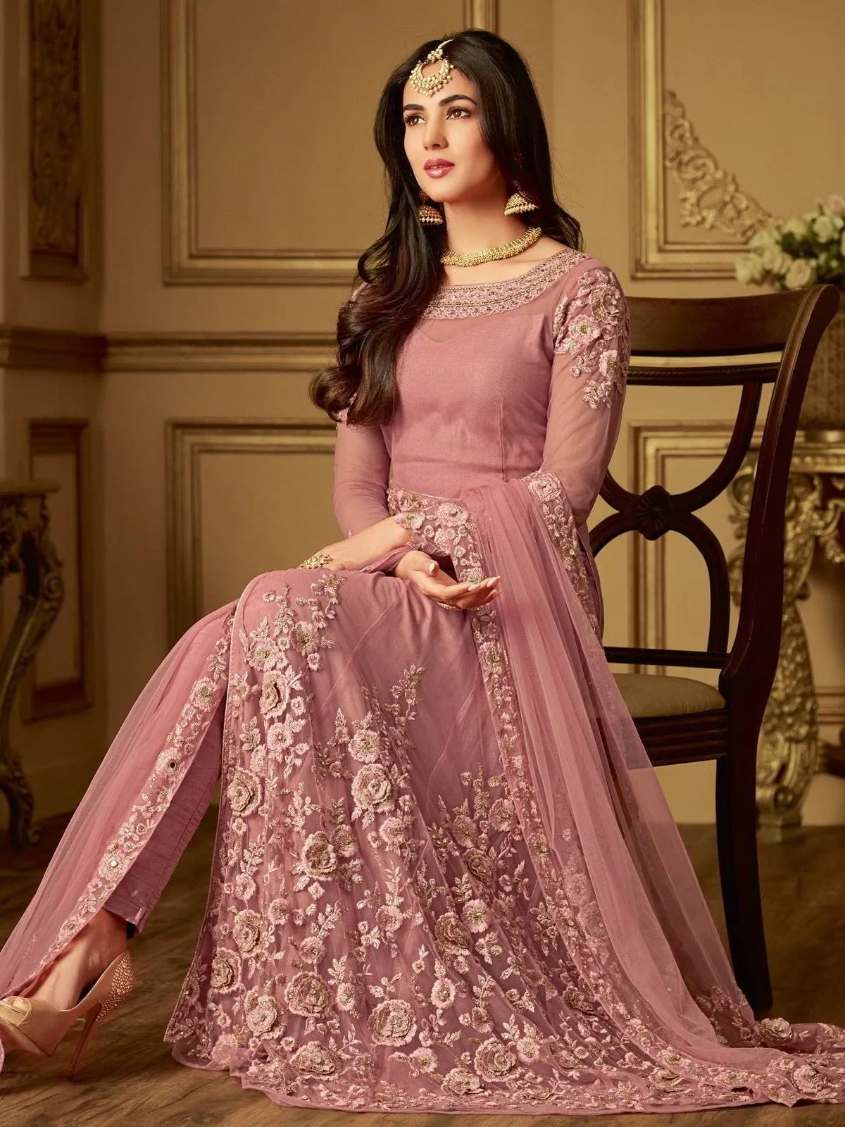 Pink Blush Straight Cut Embroidered Anarkali Suit