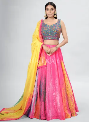 Pink Foil Mirror Embroidery Silk Lehenga Choli