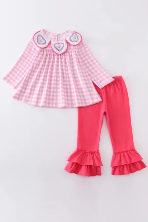 Pink Heart Plaid Two Piece Set