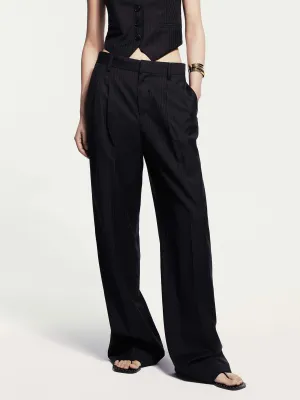 Pinstriped Wool Blend Pants