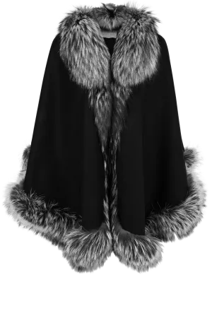 Pinto Ranch Cashmere & Fox Fur Cape - Black/White