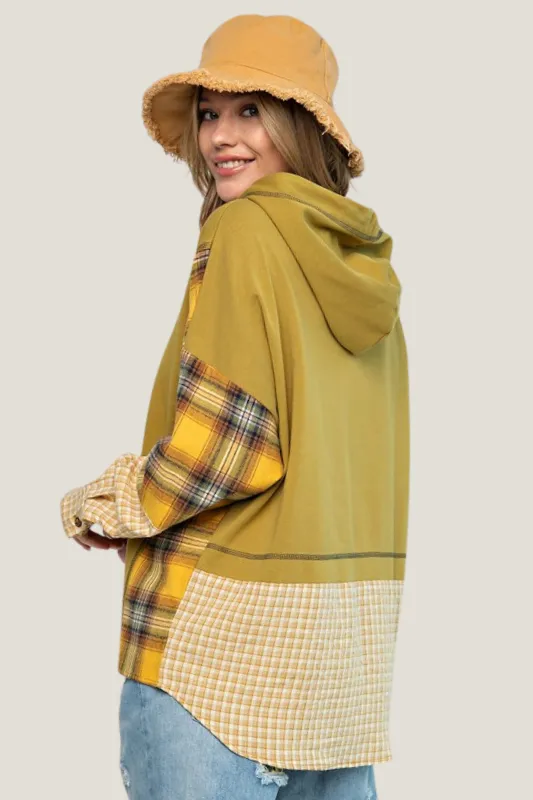 Plaid Mix Terry Knit Hoodie