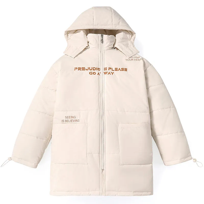 Plain Letter Print Long Padded Coat