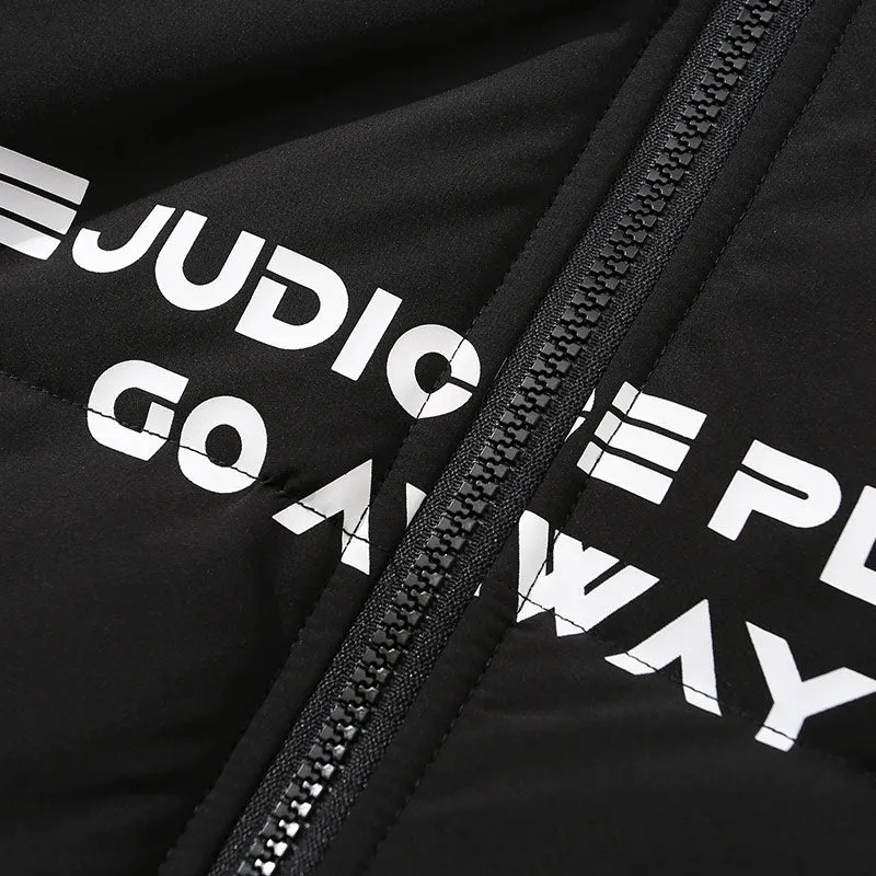 Plain Letter Print Long Padded Coat