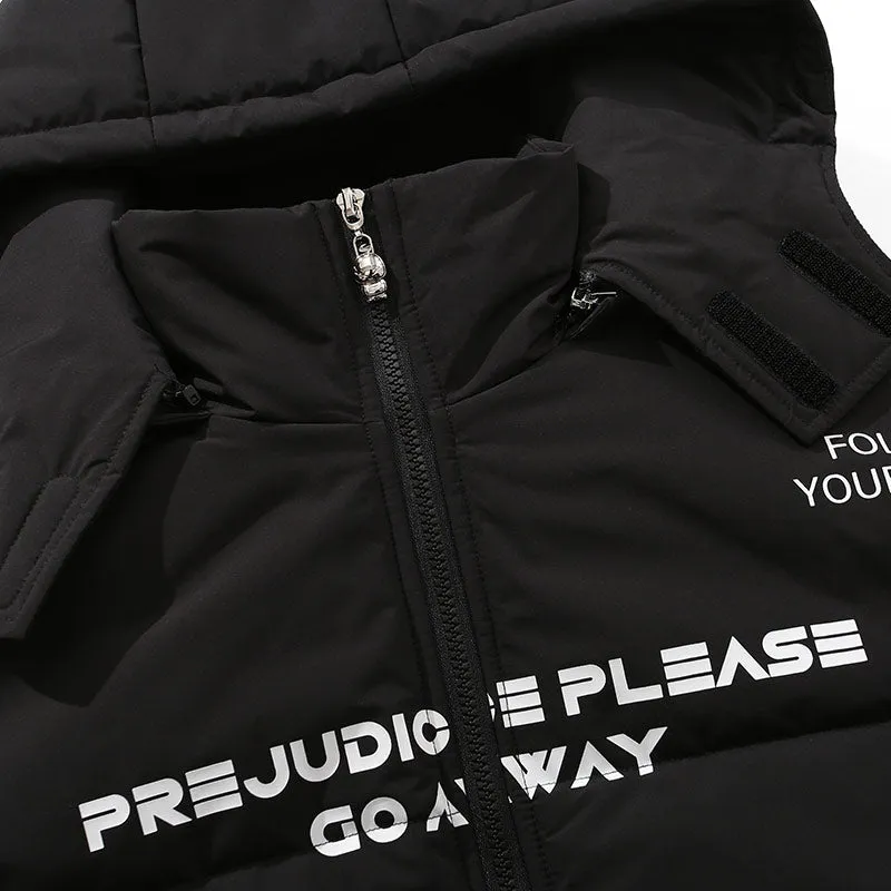 Plain Letter Print Long Padded Coat