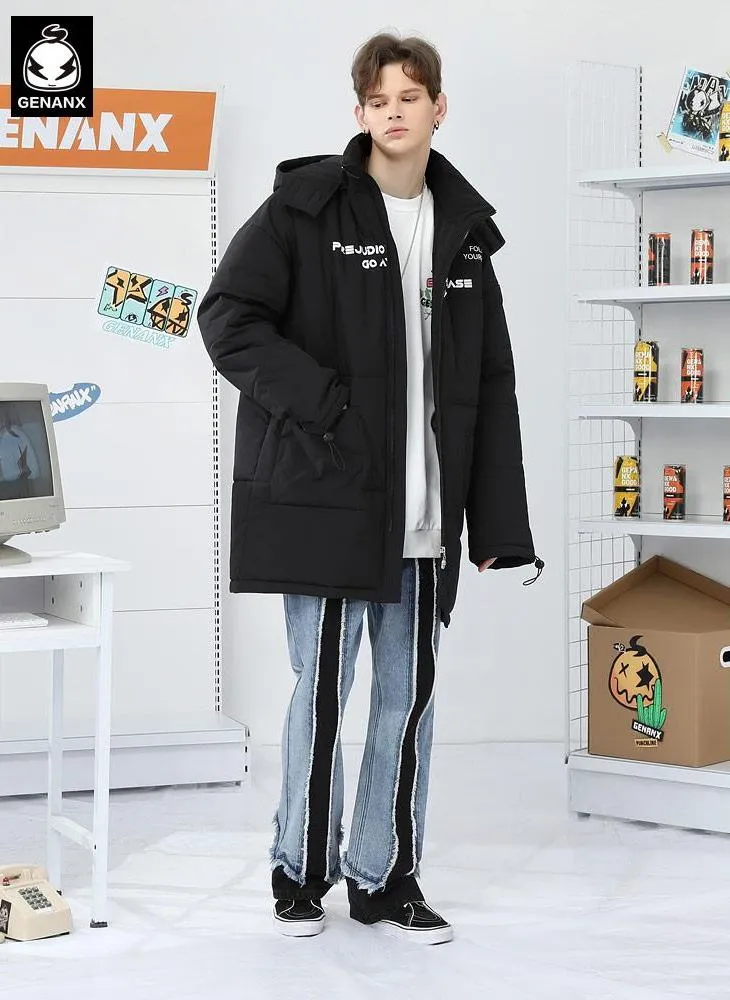 Plain Letter Print Long Padded Coat