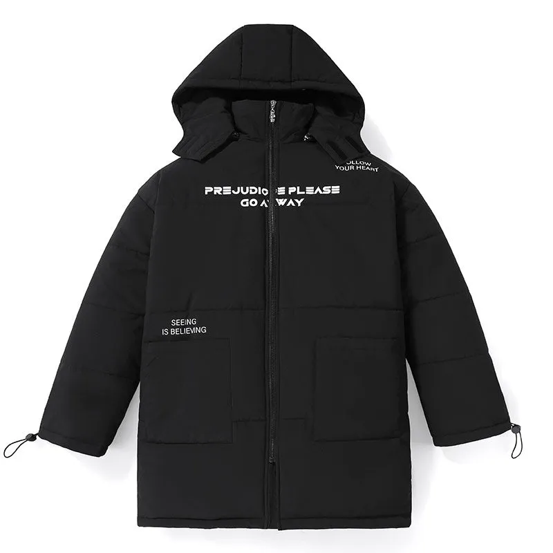 Plain Letter Print Long Padded Coat