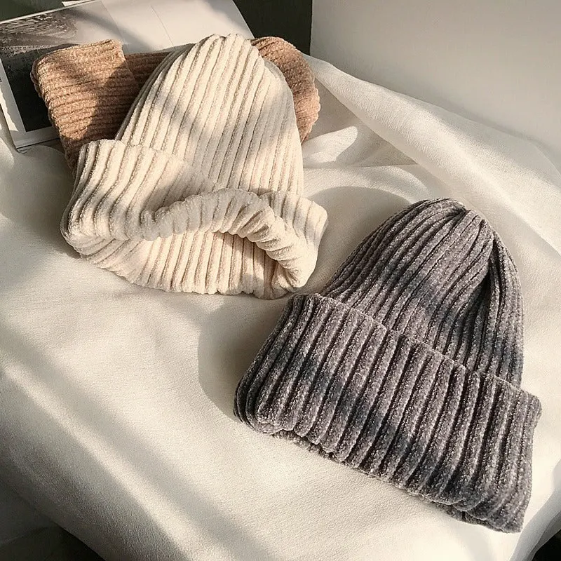 Plain Solid Colored Outdoor Leisure Knitted Beanie Hats