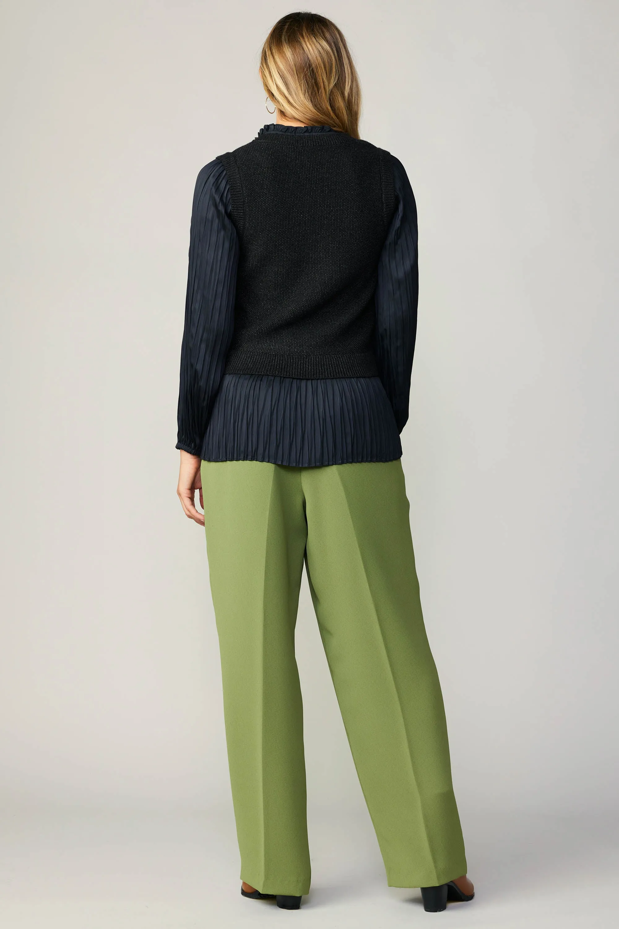 Pleated Blouse Sweater Vest