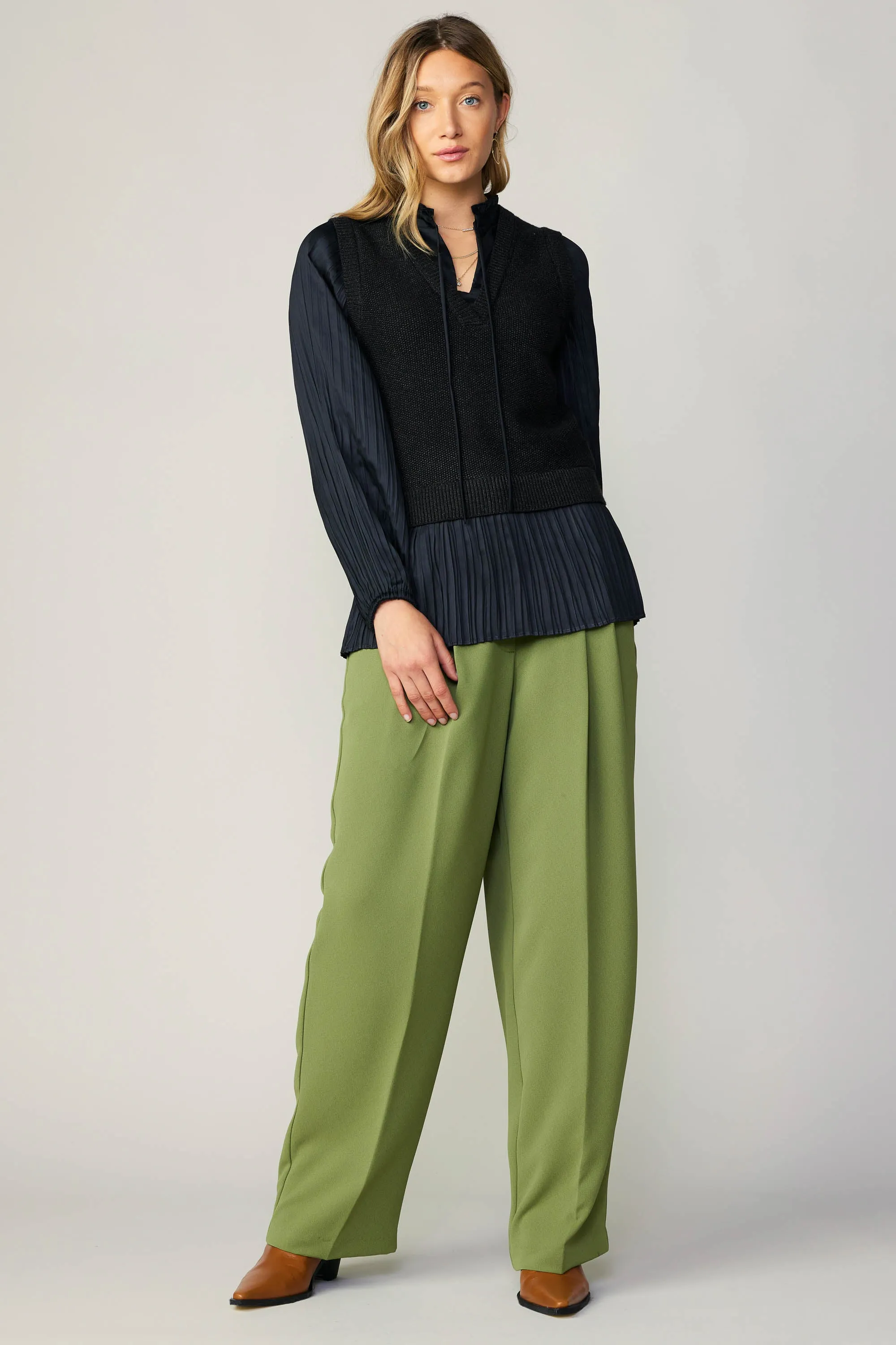 Pleated Blouse Sweater Vest