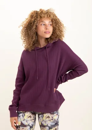 Plum Ribbed Hoodie Pullover