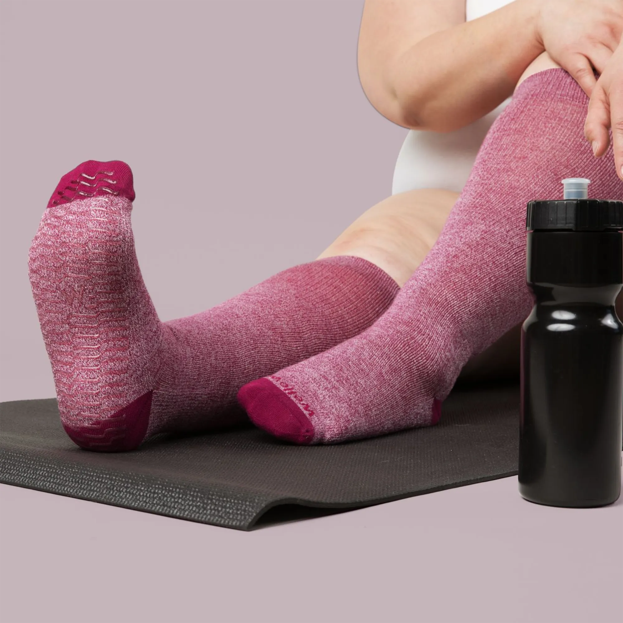 Plum Twist - Grip Socks - Wide Calf - 3 Pack