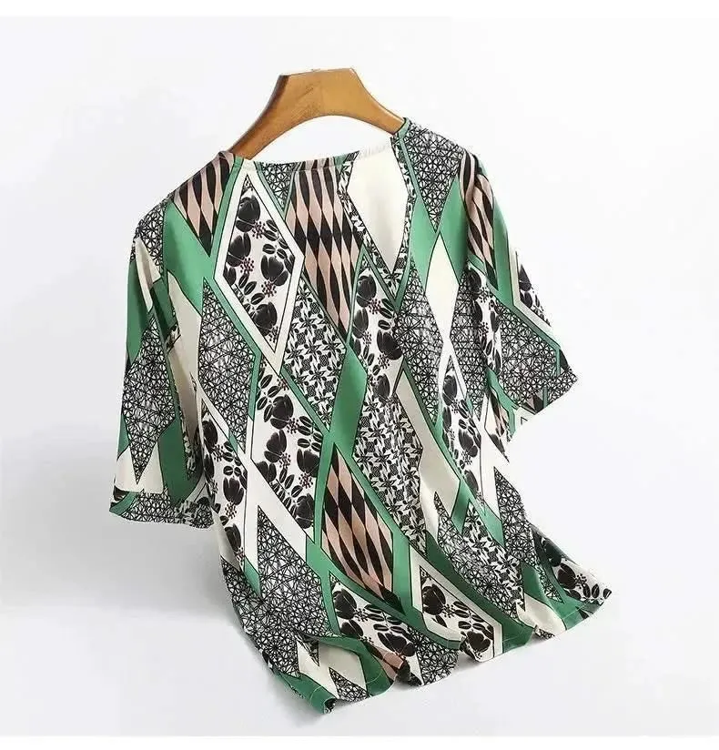 Plus Size Women Silk Satin Floral Blouse