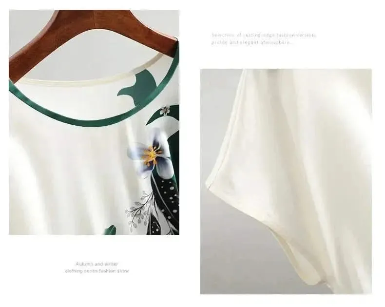 Plus Size Women Silk Satin Floral Blouse