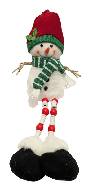 Plush Shelf Sitter Snowman With Red/Green Hat with Holly & Green/White Scarf