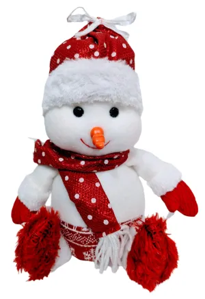 Plush Snowman Wearing Red/White Hat & Red/White Scarf Scarf
