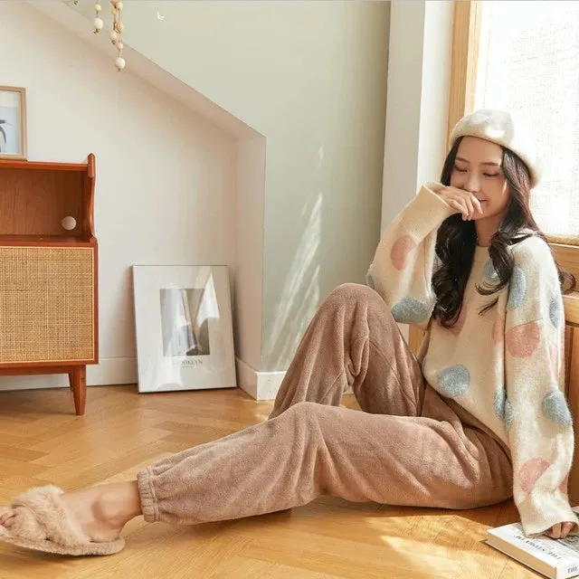 Plush Solid Color Coral Fleece Thickened Home Trousers