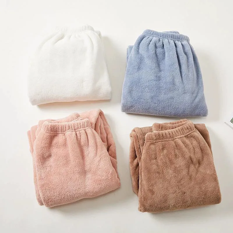 Plush Solid Color Coral Fleece Thickened Home Trousers