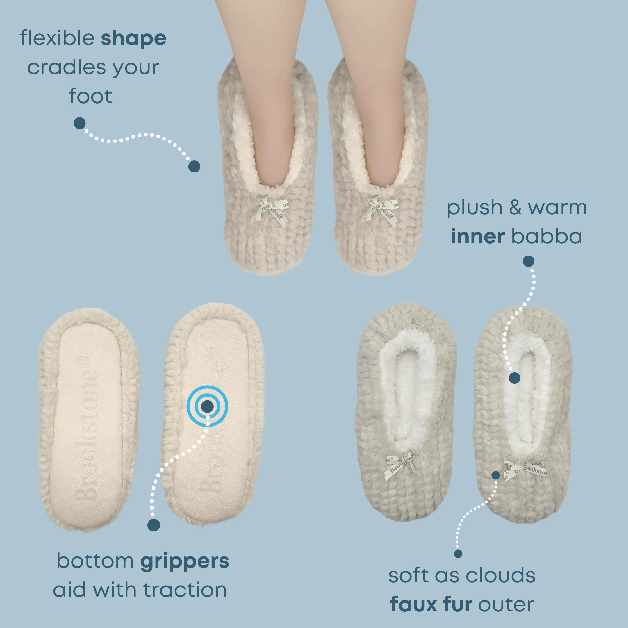 Plush Textured Winter White Brookstone Fuzzy Babba® Slipper Socks