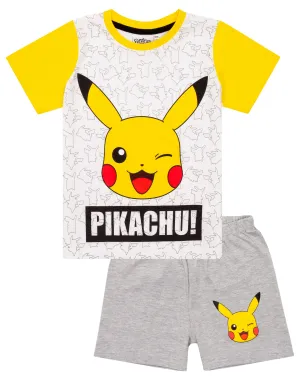 Pokemon Pikachu Boys White Short Sleeve Short Leg Pyjama Set