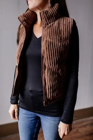Polar Collar Zippered Chocolate Puff Vest