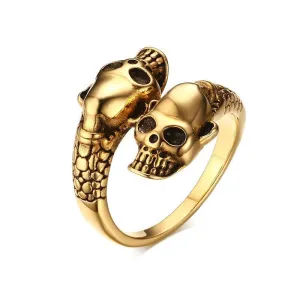 Polished Biker's Outlaw Double-Skull Ring