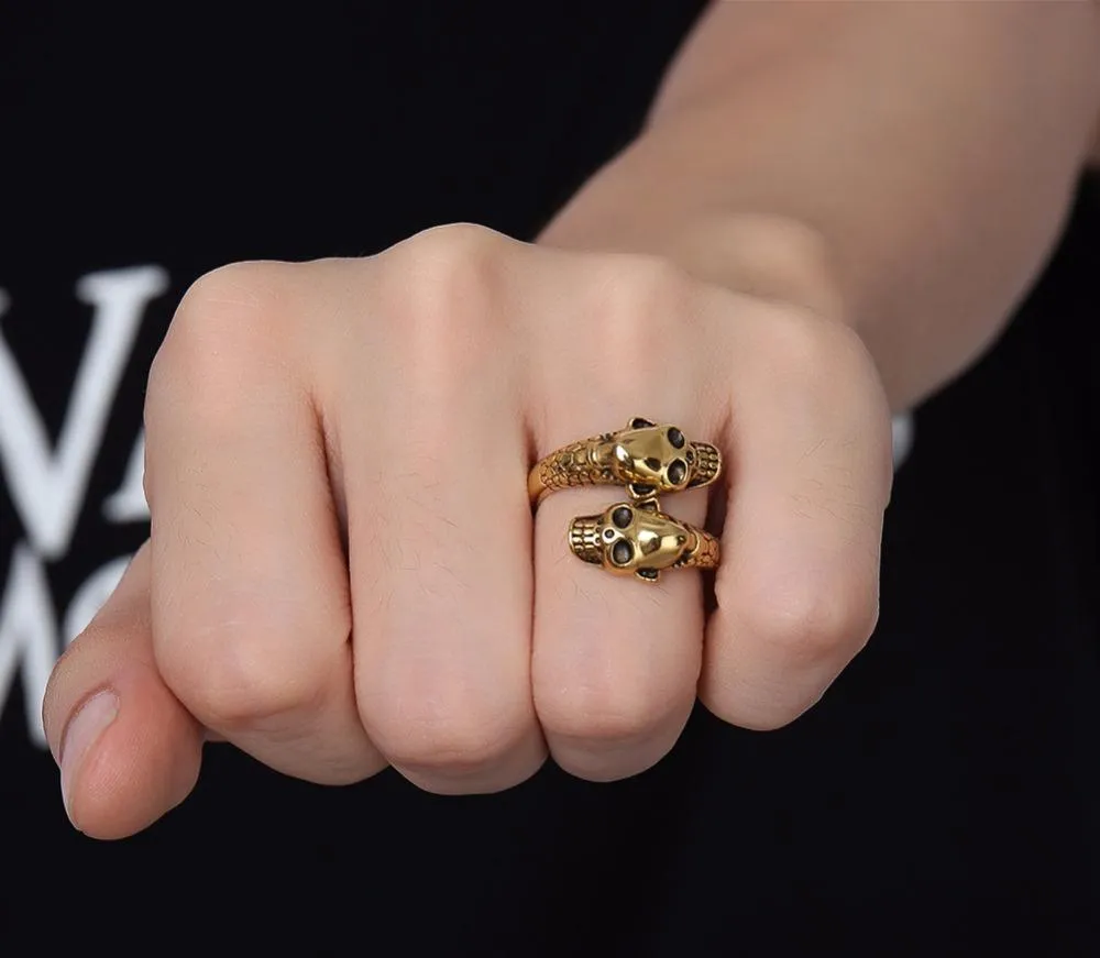 Polished Biker's Outlaw Double-Skull Ring