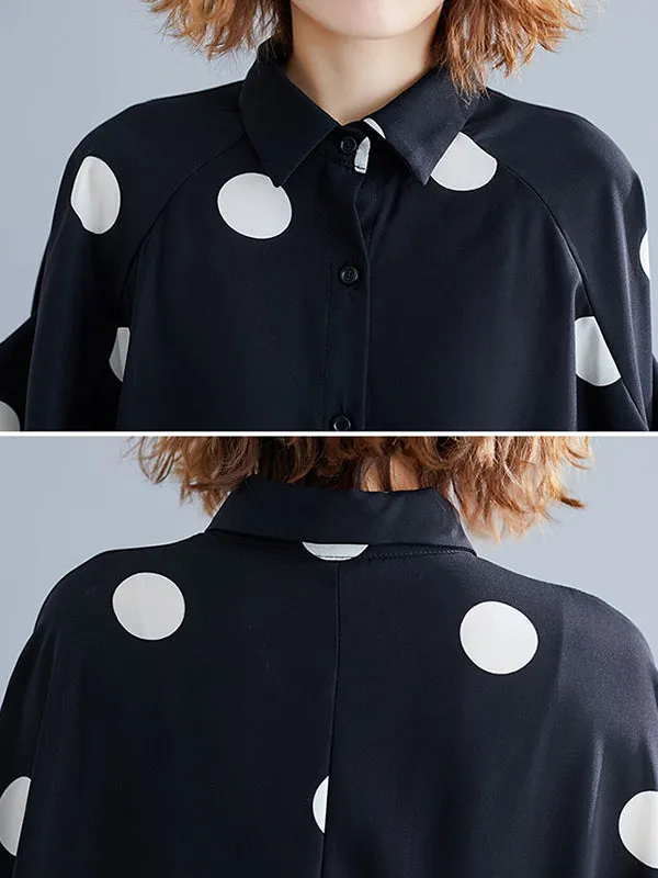Polka-Dot Batwing Sleeves Loose Lapel Blouses&shirts Tops