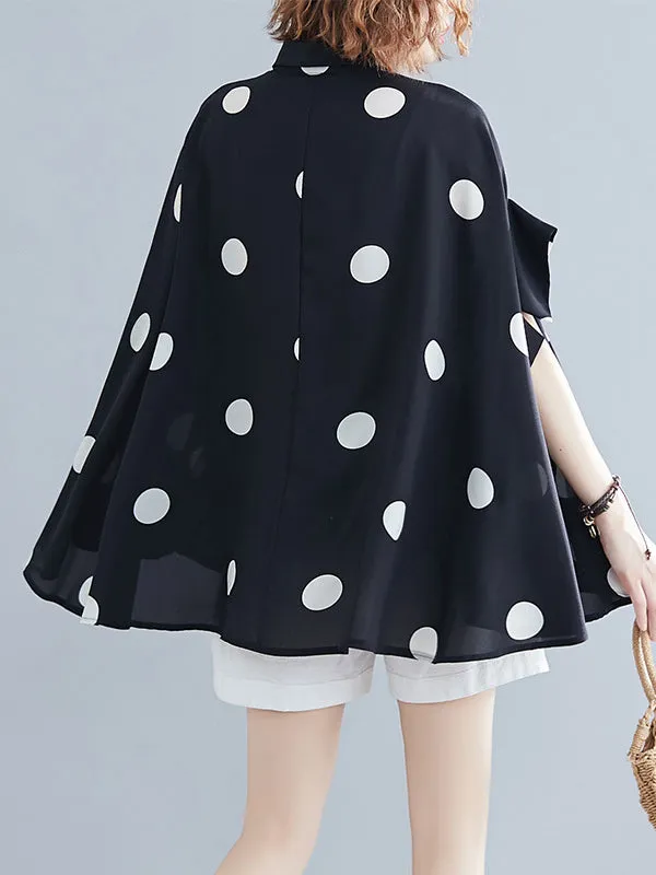 Polka-Dot Batwing Sleeves Loose Lapel Blouses&shirts Tops
