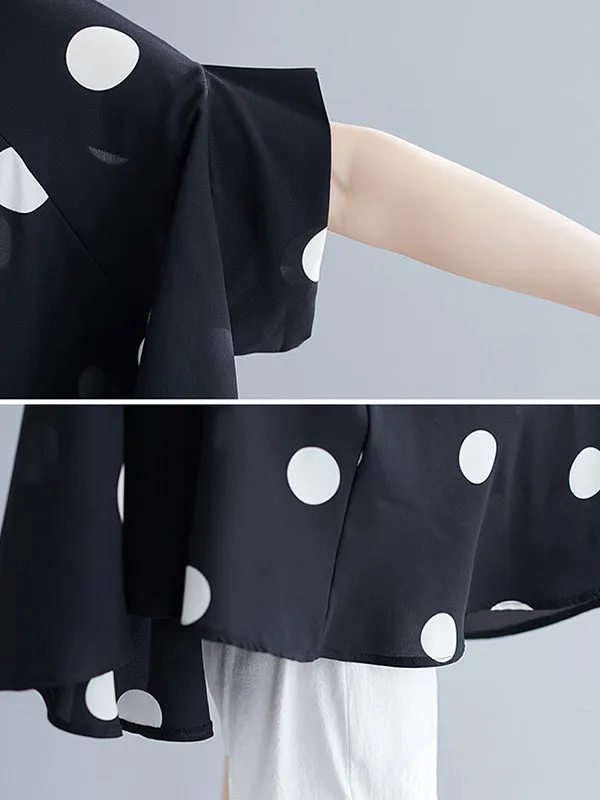 Polka-Dot Batwing Sleeves Loose Lapel Blouses&shirts Tops