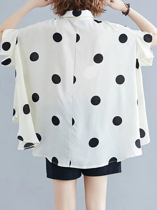Polka-Dot Batwing Sleeves Loose Lapel Blouses&shirts Tops