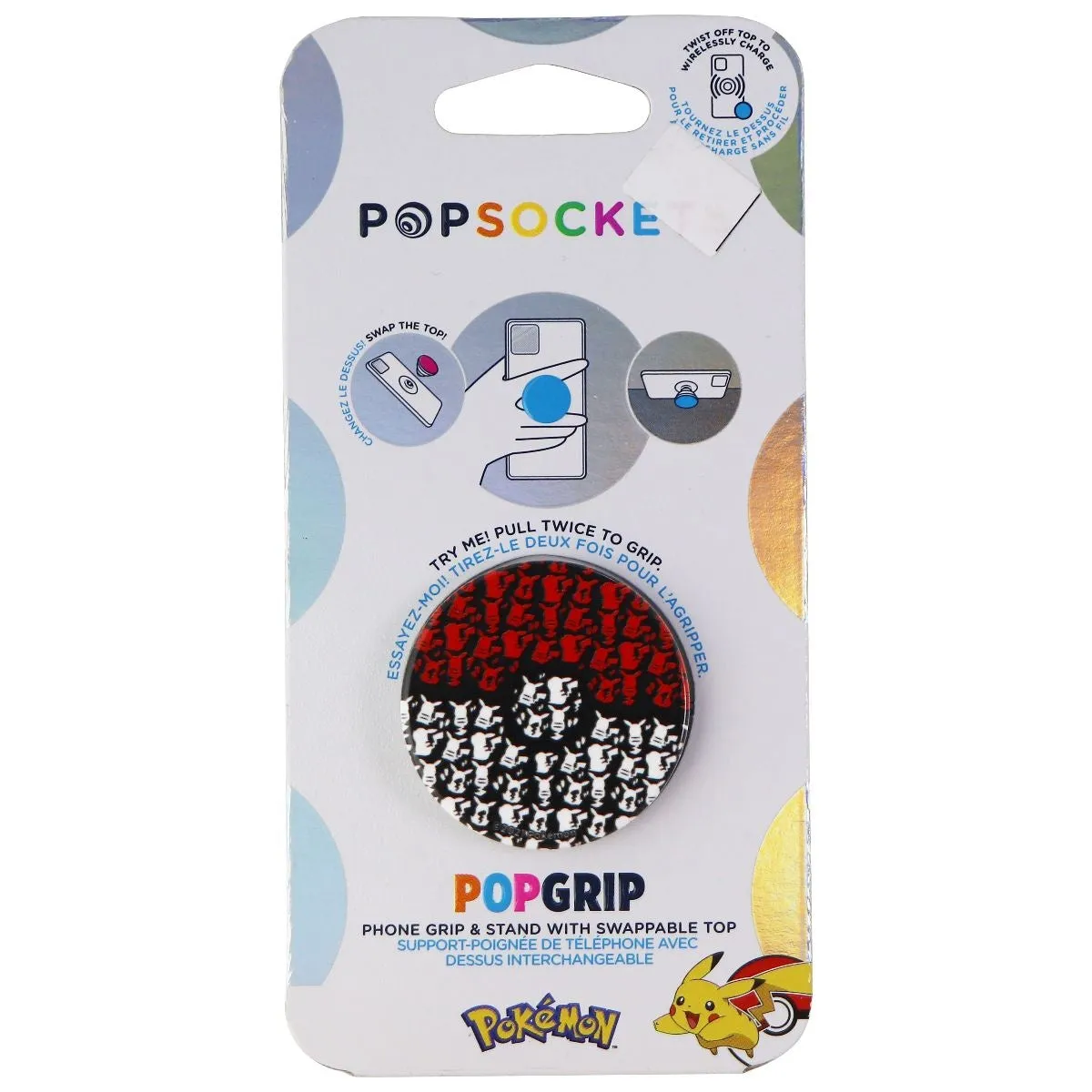 PopSockets: PopGrip w/ Swappable Top - Pokemon - Pikachu Poke Ball