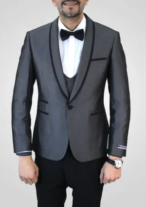 Portabella Solid 1 Button Slim Fit Tuxedo Suit with Compose Shawl Lapel, TUX900-CHARCOAL