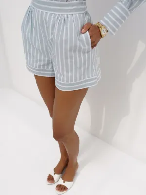 Portia Cotton Classic Stripe Day Shorts | Sage