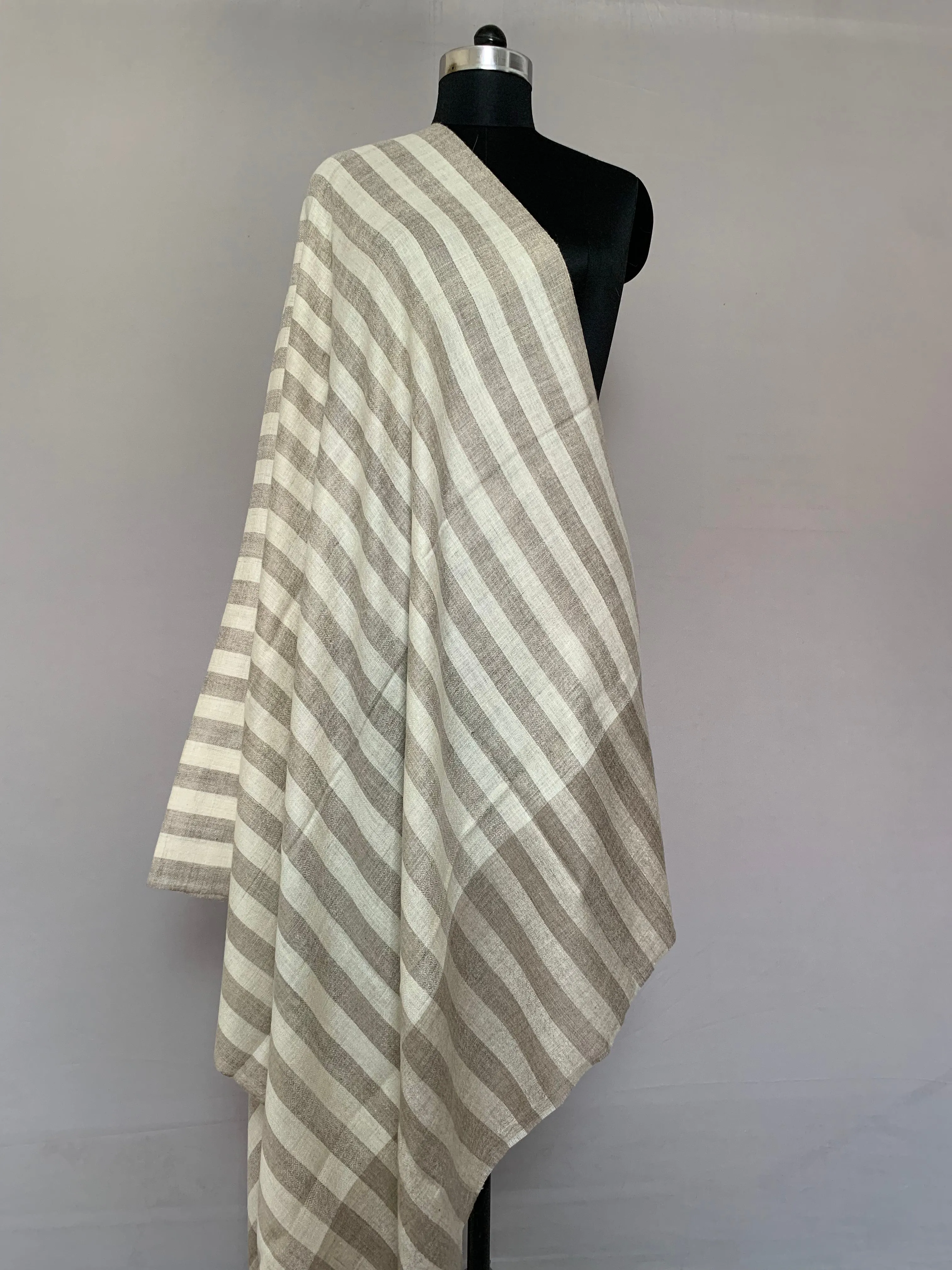 Portia Stone Grey Strips Cashmere Shawl