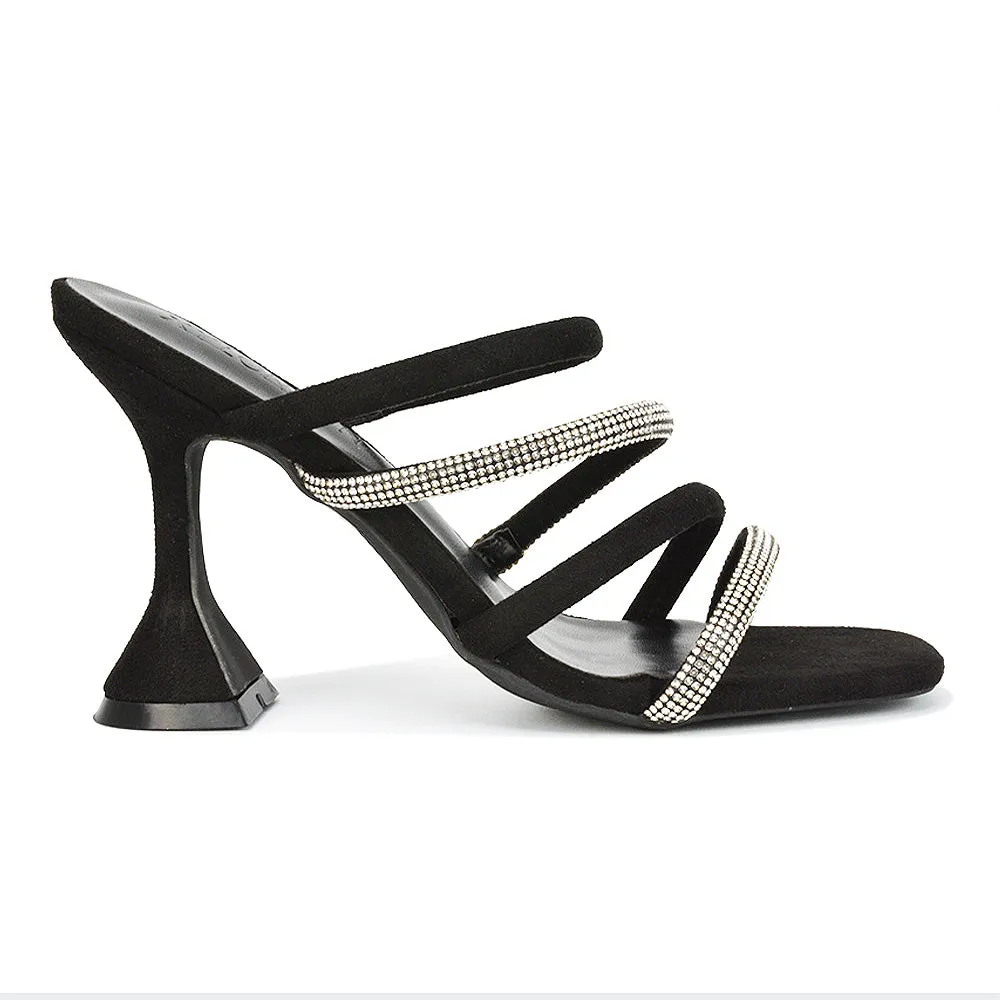 Posie Diamante Strappy Square Toe Sculptured High Heel Wedding Sandals in Rose Gold